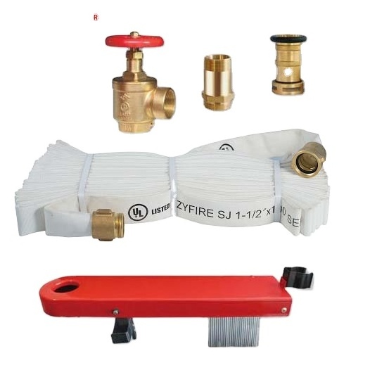 ZYfire UL FM Complete Pin Rack Assembly Single Jacket TPU Lining Fire Hose Pack With Brass Nipple Nozzle Valve