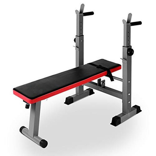 ZYFIT Foldable Weight Bench Multi-Station Flat Gym Workout Bench with Barbell Holder and Pull Up Bars