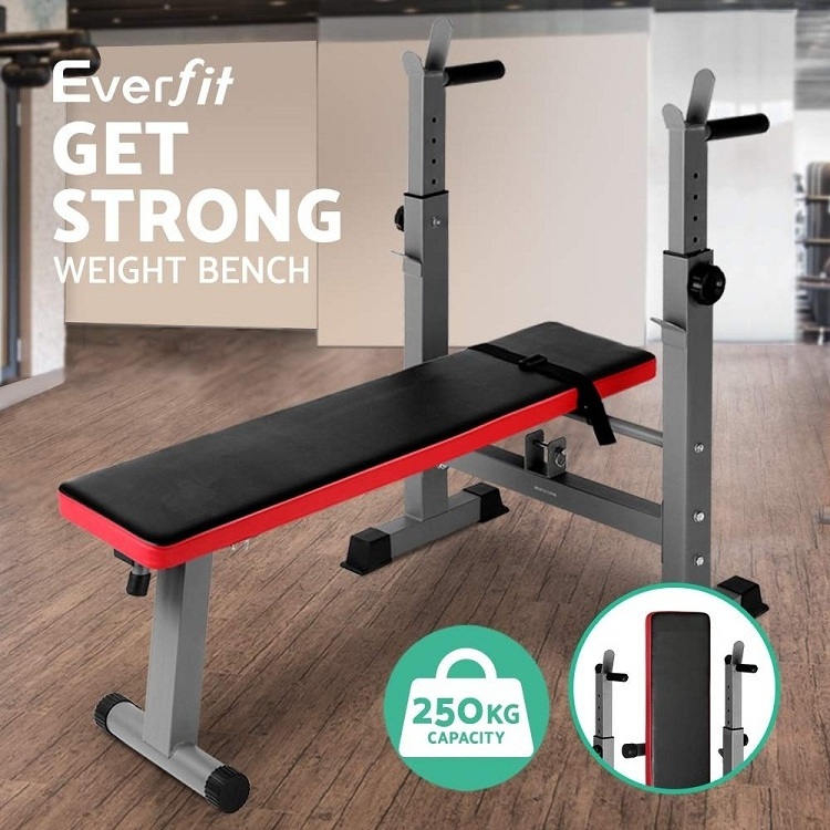 ZYFIT Foldable Weight Bench Multi-Station Flat Gym Workout Bench with Barbell Holder and Pull Up Bars