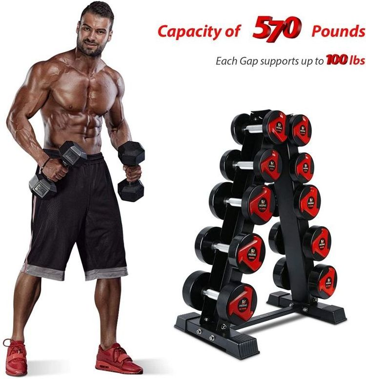 ZYfit Dumbbells Storage Rack A Frame 5 Tier Weight Holder Dumbbell Set Storage Stand Steel Dumbbell Rack