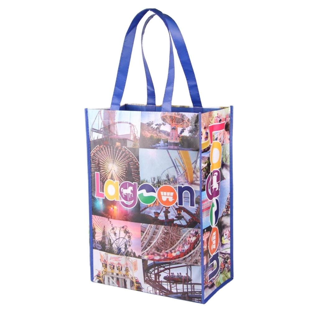 Customized eco printing reusable folding non woven grocery bag RPET laminated pp woven shopping tote bag