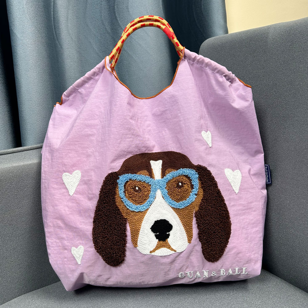 LOW MOQ 50 PCS Leisure Cool Dog Design Sports Nylon Fabric Large Capacity Women Tote Shoulder Bag