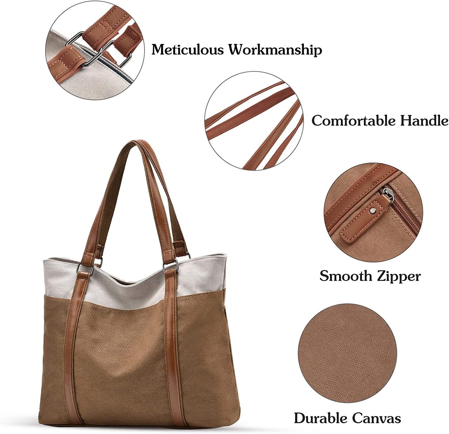 Women Tote Bag Large Handbag Casual Canvas Shoulder Bag Top-Handle Bag for Beach Work Travel Shopping