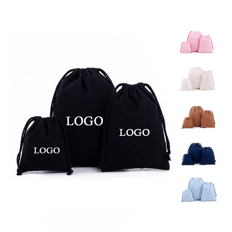 High quality custom recycled black cotton dust bag drawstring shoe bags for handbags