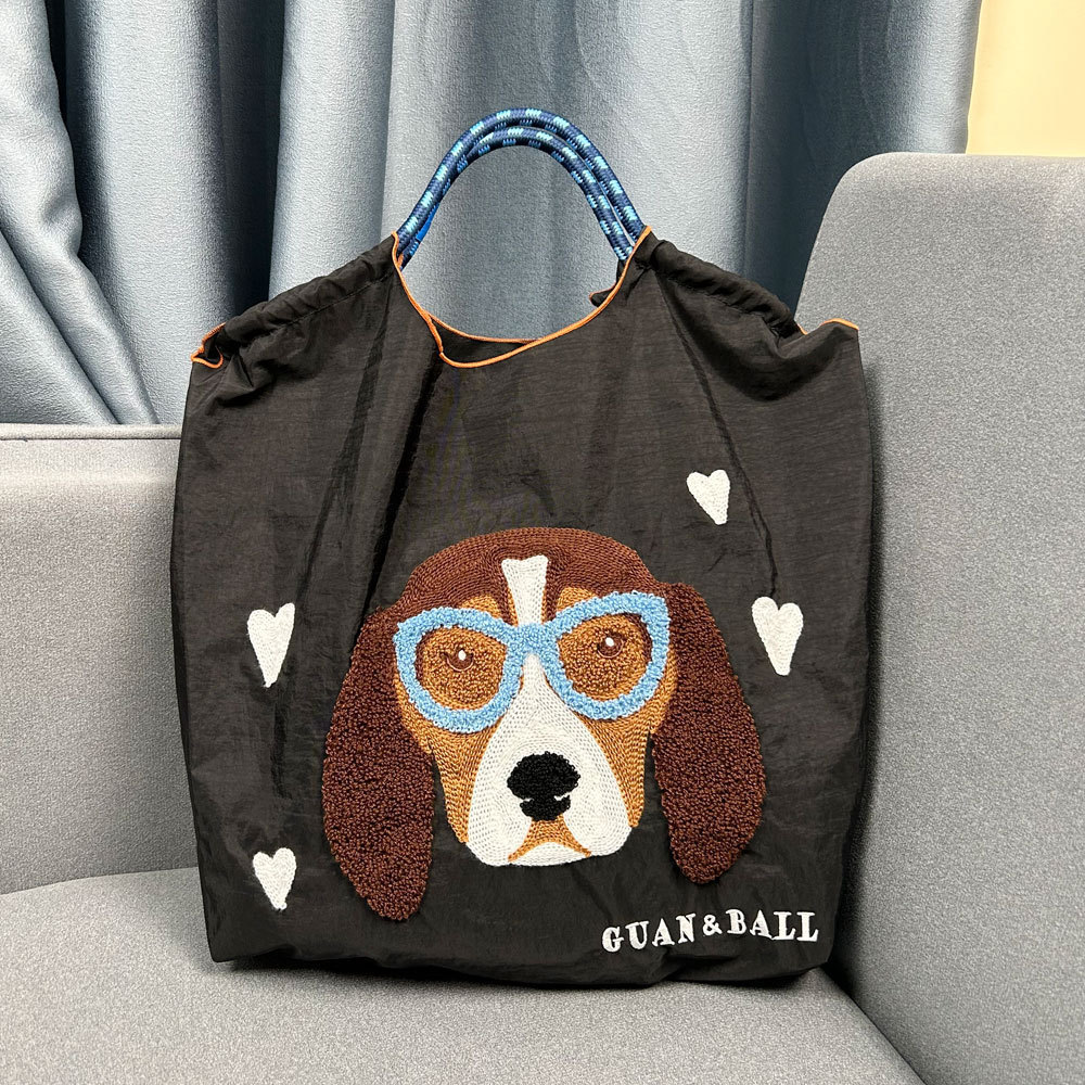 LOW MOQ 50 PCS Leisure Cool Dog Design Sports Nylon Fabric Large Capacity Women Tote Shoulder Bag