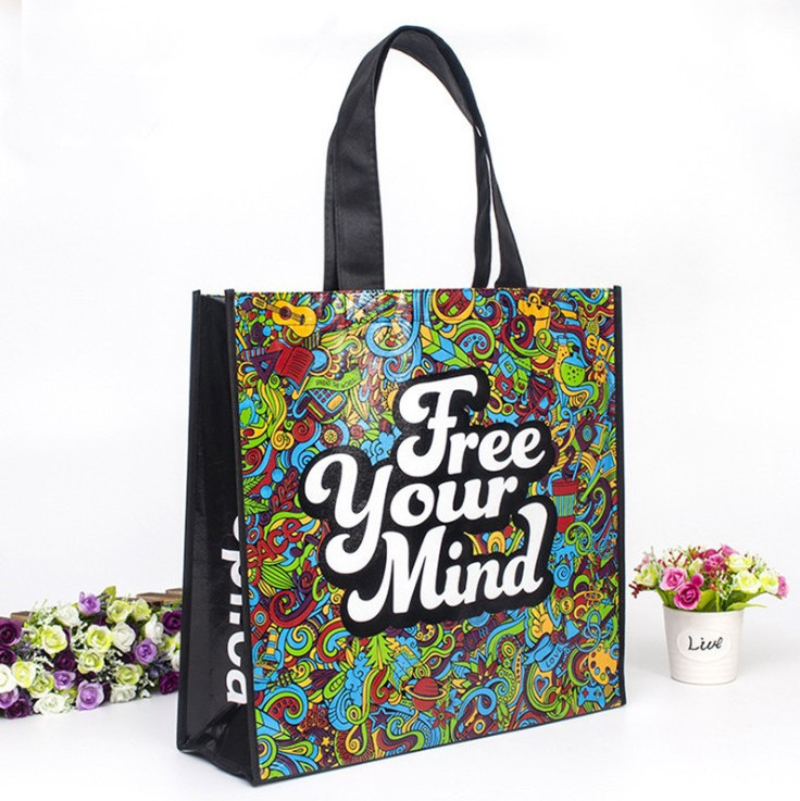 Customized eco printing reusable folding non woven grocery bag RPET laminated pp woven shopping tote bag