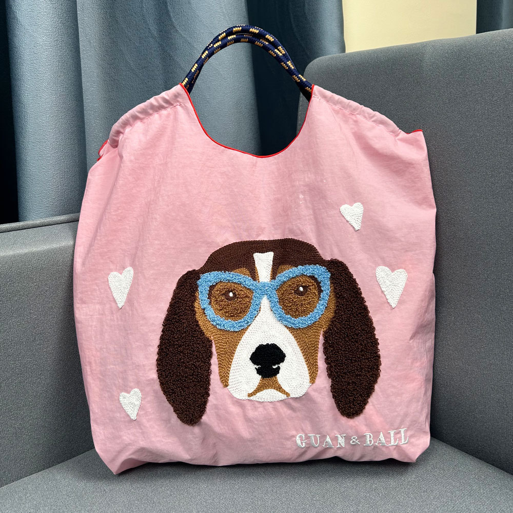 LOW MOQ 50 PCS Leisure Cool Dog Design Sports Nylon Fabric Large Capacity Women Tote Shoulder Bag