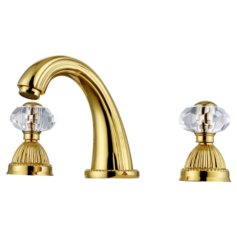 Brass basin faucet three-hole bathroom faucet luxury titanium finish crystal double handle wash faucet bathroom