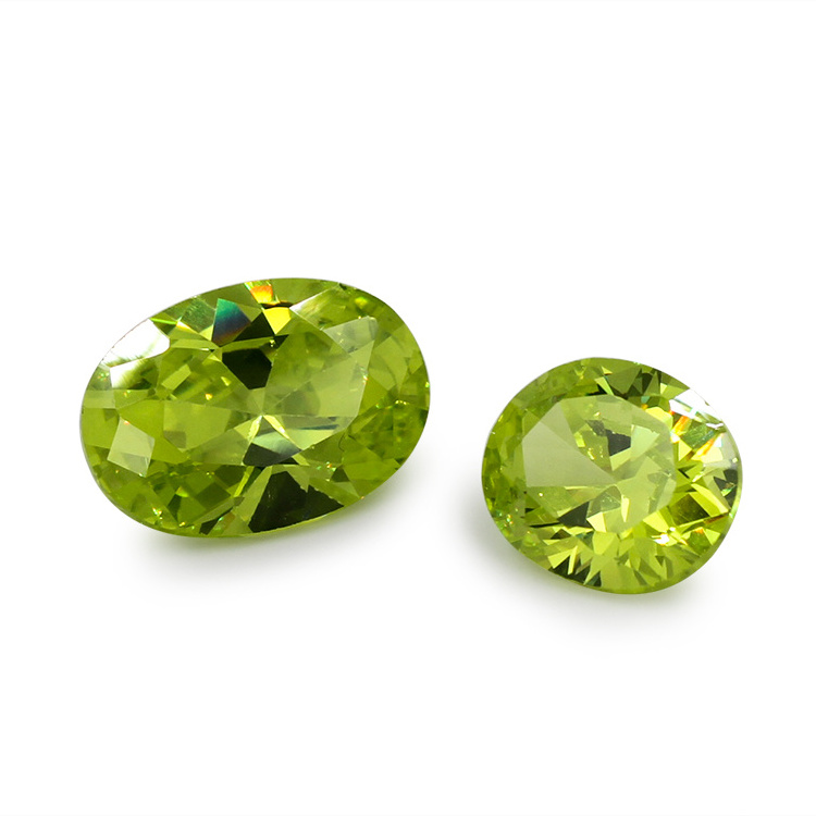 Wholesale Price Machine Cut Oval Shape Apple Green Cubic Zirconia Gemstone