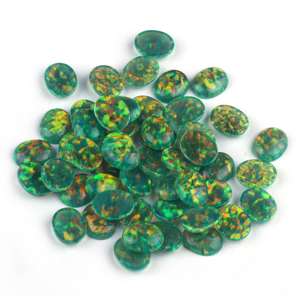 Wholesale Price Jelly Opal Synthetic Green Jelly Opal Oval Cabochon Flat Back Jelly Opal Stone