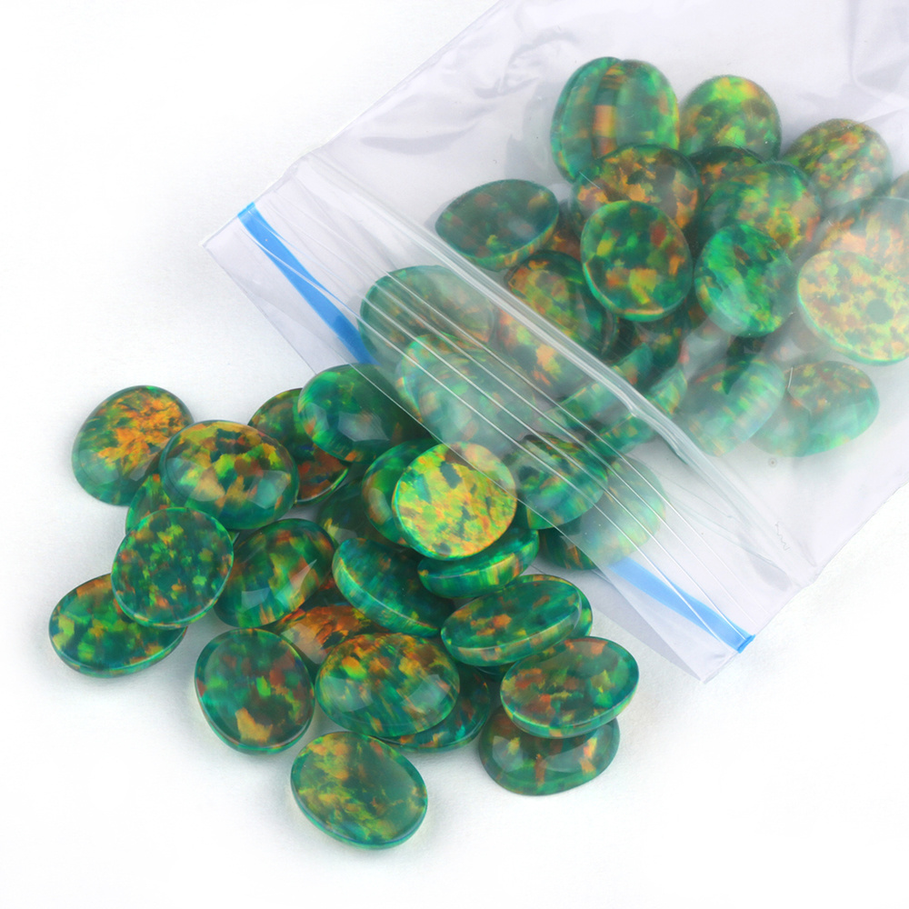 Wholesale Price Jelly Opal Synthetic Green Jelly Opal Oval Cabochon Flat Back Jelly Opal Stone