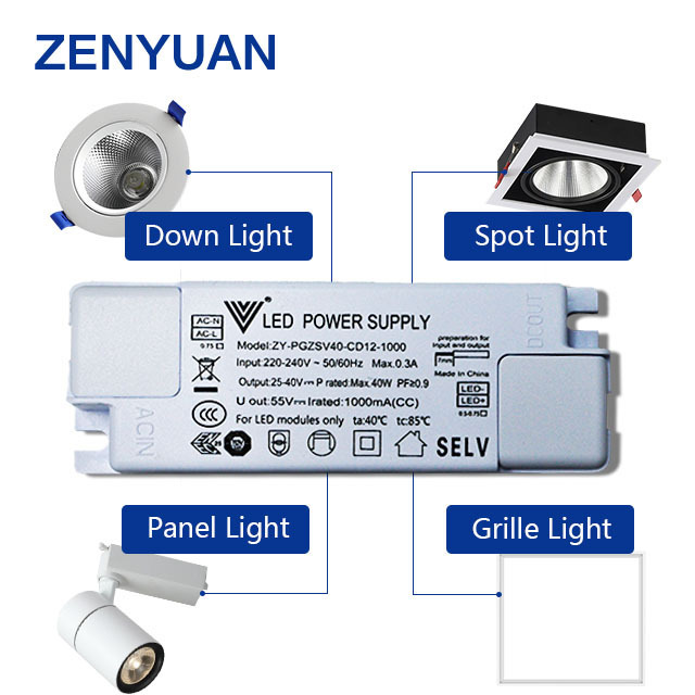 ZENYUAN Best Quality LED Down Light Spot Light Panel Light Driver with High PFC Surge2.5KV THD12%Waterproof Led Driver