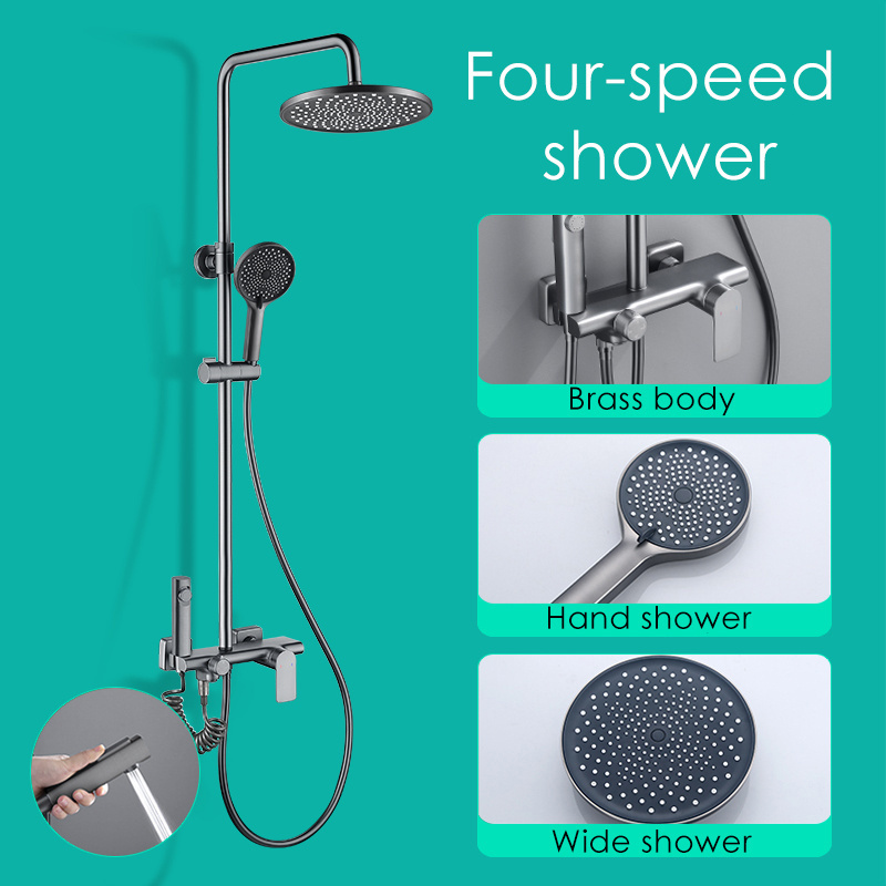 Brass Square Shower Charge Shower Shower Hand Brushed Bathroom Mixing Valve Faucet Set