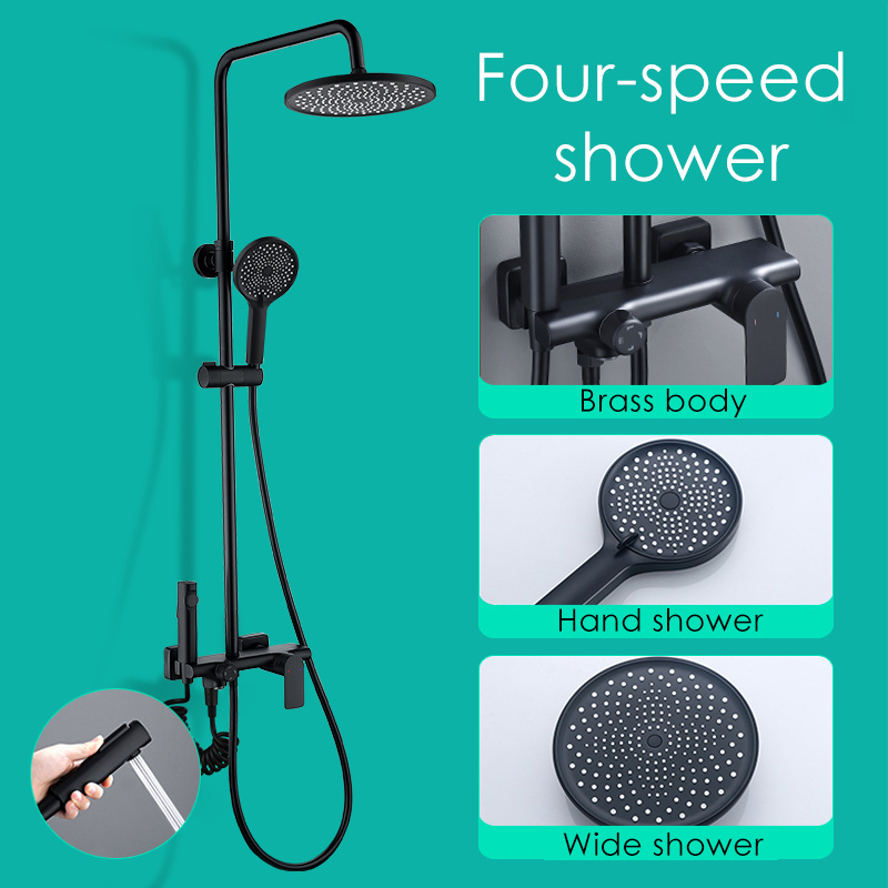 Brass Square Shower Charge Shower Shower Hand Brushed Bathroom Mixing Valve Faucet Set