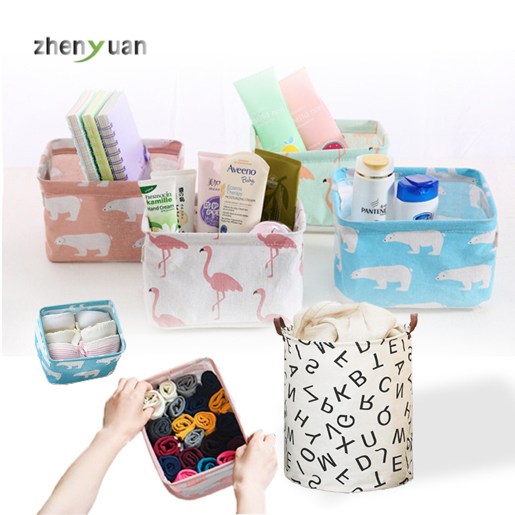 Folding waterproof cotton linen storage box desktop collapsible laundry dirty clothes shoes other storage basket