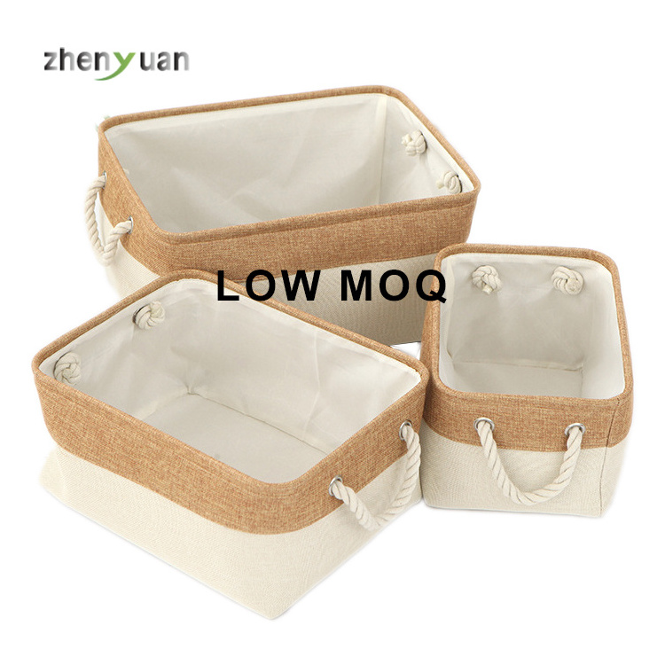 Factory free samples collapsible cotton rope handle storage bins clothes storage basket cube organizer fabric storage boxes