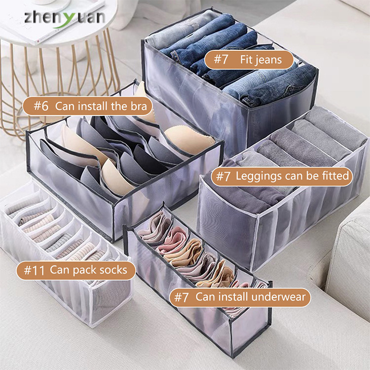 Factory free samples nylon clothes drawer storage bag divider closet organizer foldable mesh underwear bra socks storage box