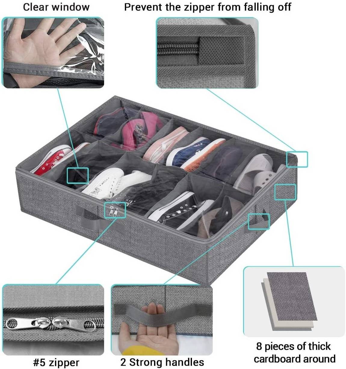 Factory free samples Wholesale Oxford Drawer Dividers Shoe Organizer Box 12 Pairs Underbed Shoe Storage Container