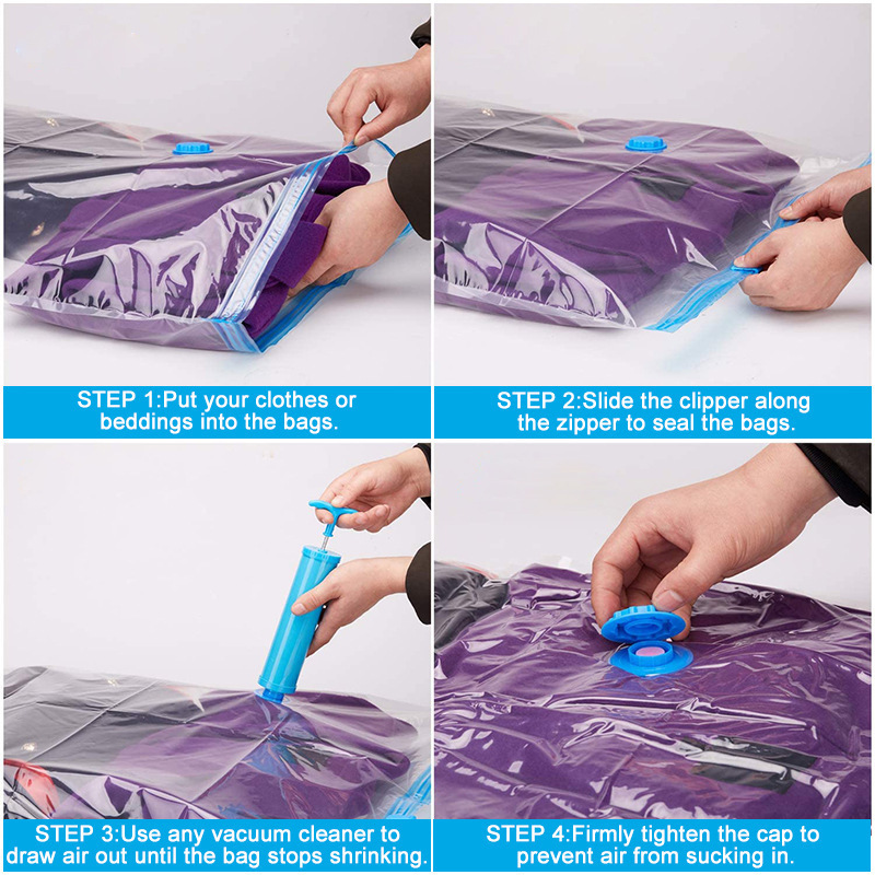 Home Organizer Transparent Border Foldable Seal Bag Compressed Reusable Blanket Saving Package Vacuum Storage Bags For Clothes