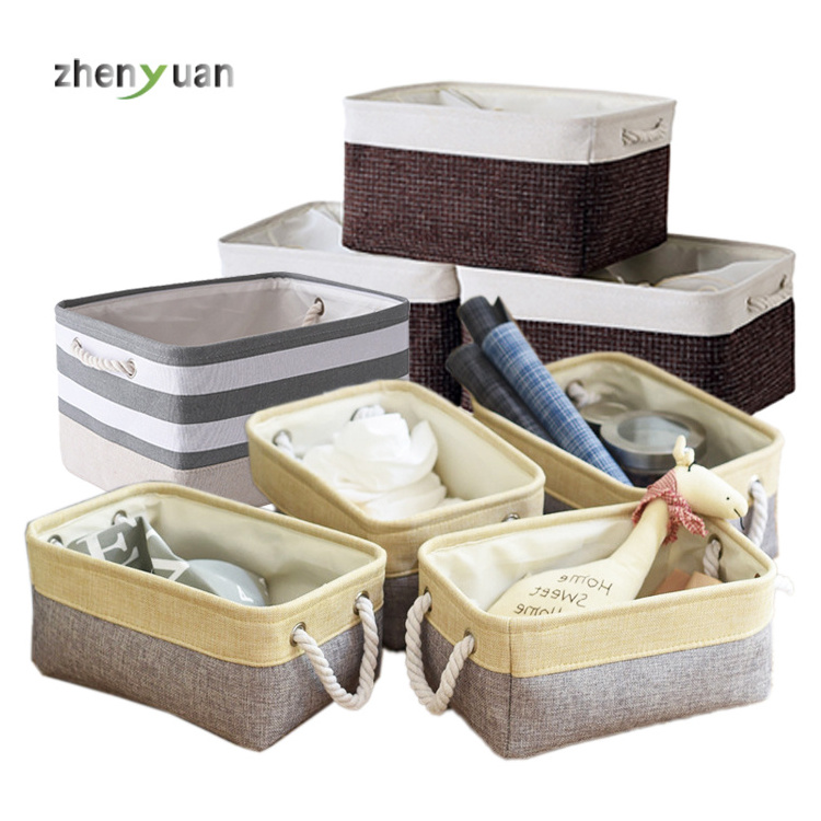 Factory free samples collapsible cotton rope handle storage bins clothes storage basket cube organizer fabric storage boxes