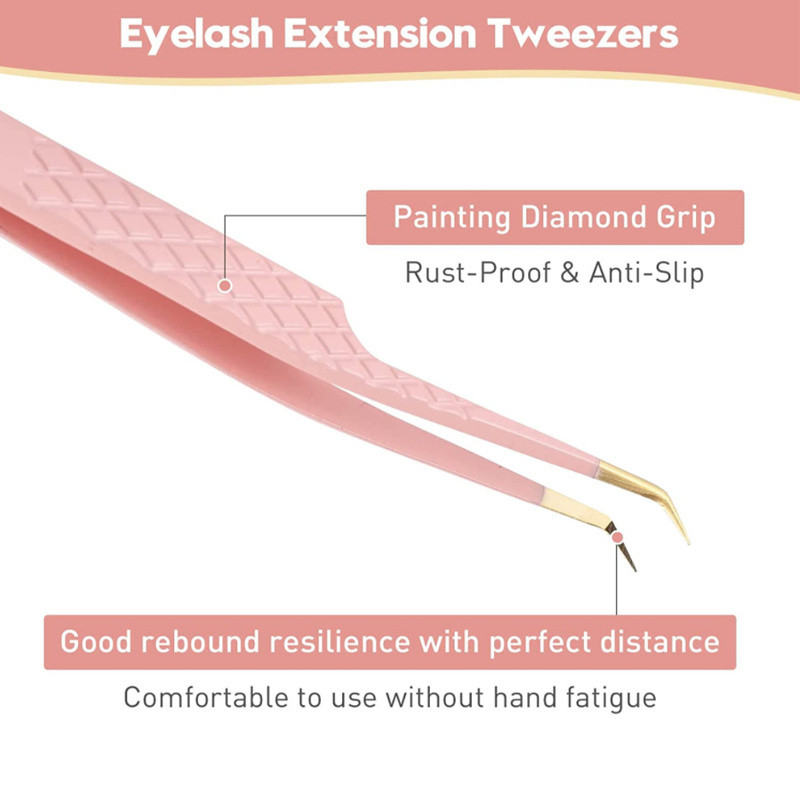 Eyelash Extension Tweezers Set Pink And Gold Fiber Tip Tweezers Volume Lash Extension Tweezers For Eyelash Extension