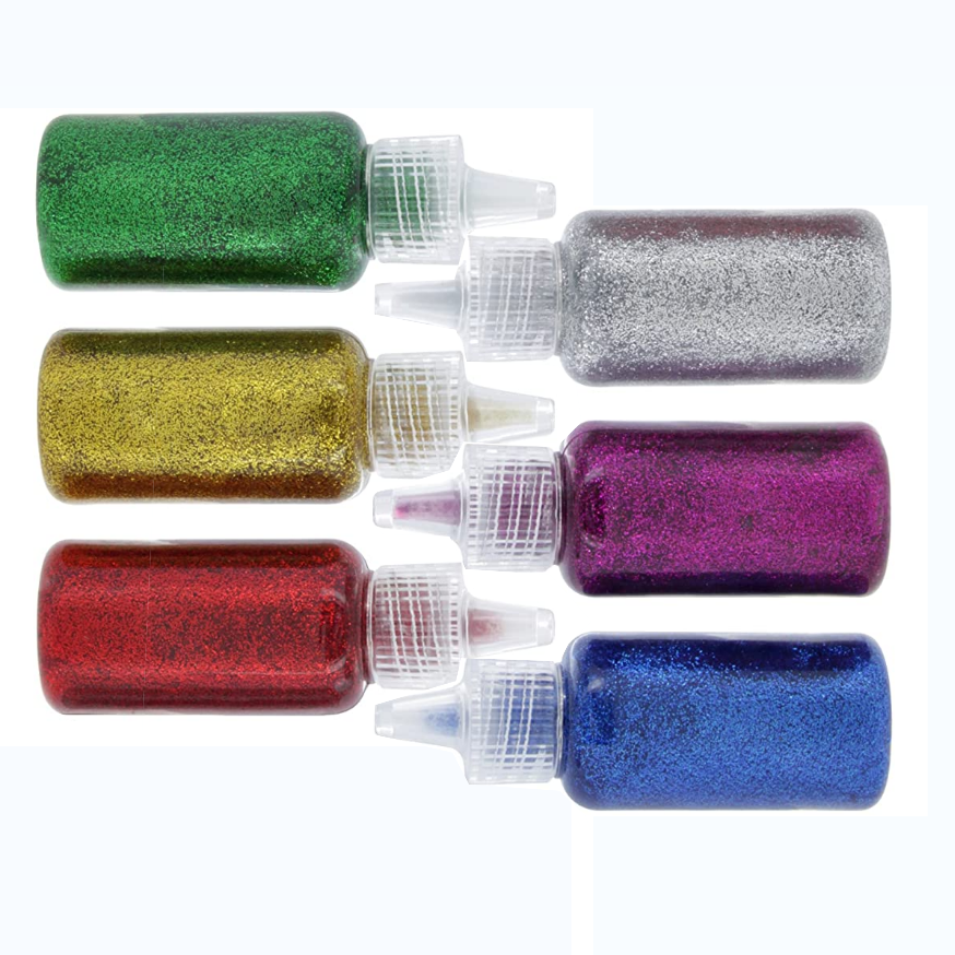 6 Bright Classic Colors 20ml Glitter Glue Set for Gluing, Drawing, Writing, Outlining