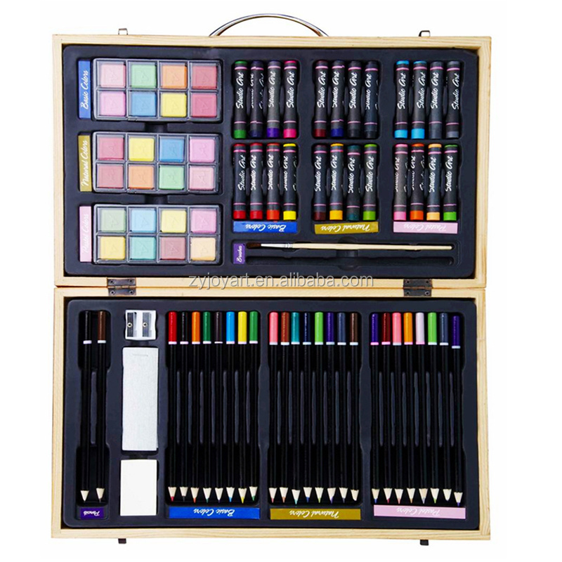 80-Piece Studio Art & Craft Supplies Set in Hand-Carry Wood Box