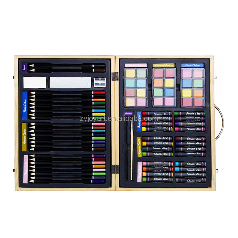 80-Piece Studio Art & Craft Supplies Set in Hand-Carry Wood Box