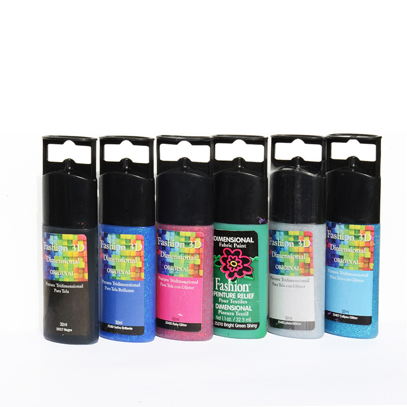 6PK Fashion 3D Dimensional Glitter Fabric Paint