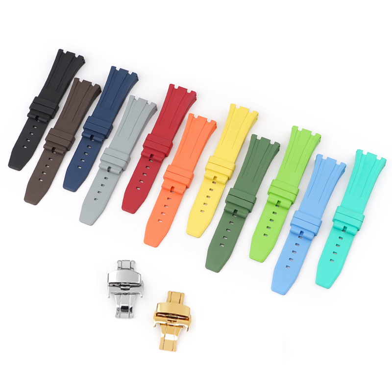 Premium FKM Rubber Watch Bands Strap with Folding Butterfly Buckle Dustproof FKM Belts 26mm for AP Watch 15400 15500 26331