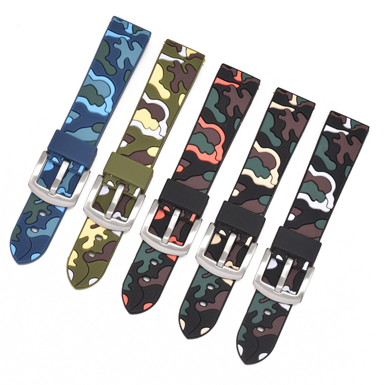 Professional Custom Wrist Strap Rubber Watch Camouflage Band Strap For Watch Band Silicone 18mm 20mm 22mm 24mm