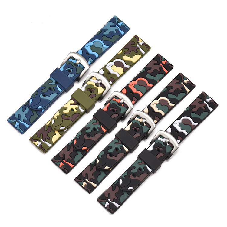 Professional Custom Wrist Strap Rubber Watch Camouflage Band Strap For Watch Band Silicone 18mm 20mm 22mm 24mm