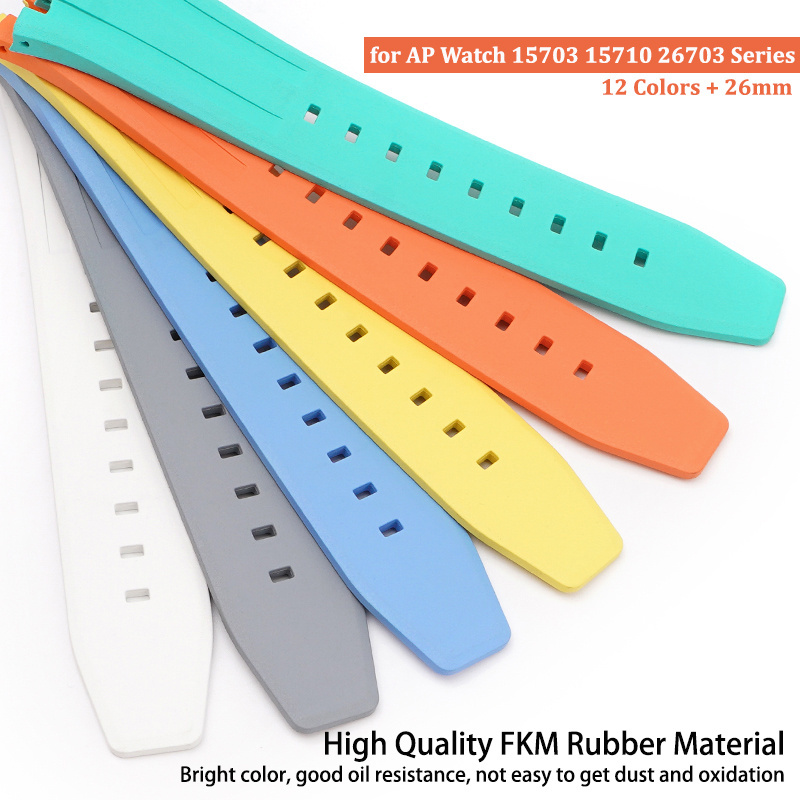 Premium FKM Rubber Watch Bands Strap with Folding Butterfly Buckle Dustproof FKM Belts 26mm for AP Watch 15400 15500 26331