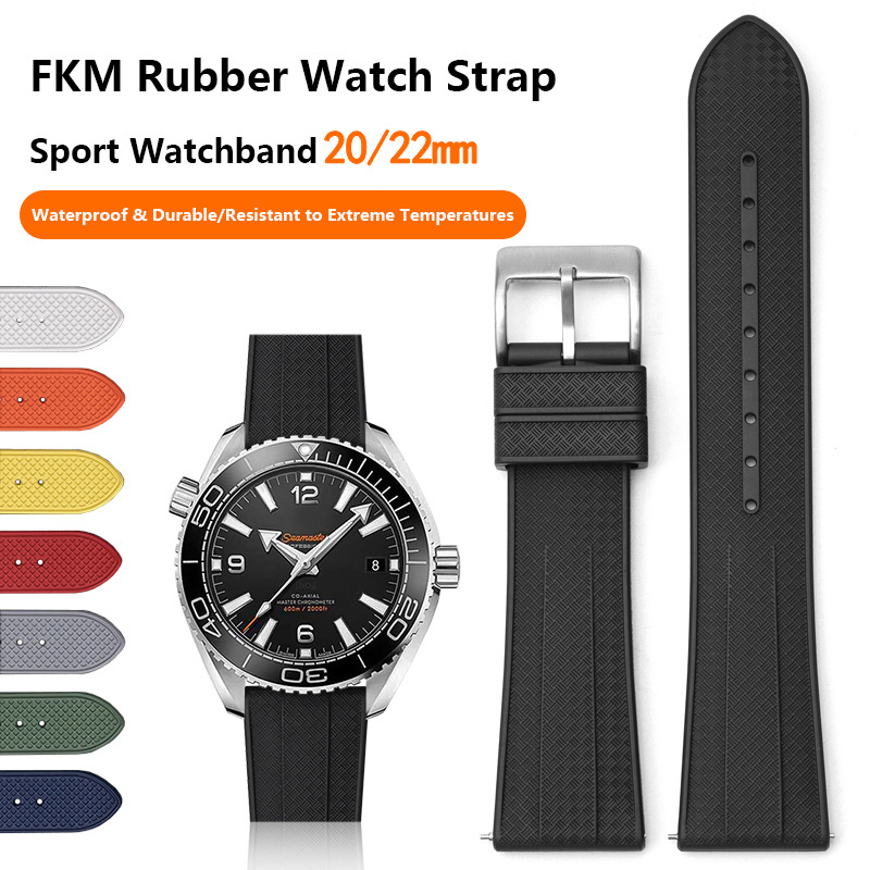 Custom Logo 20mm 22mm FKM Rubber Watch Strap Classic Fluororubber Tropical Wristband Watch Bands For Seiko For Longines