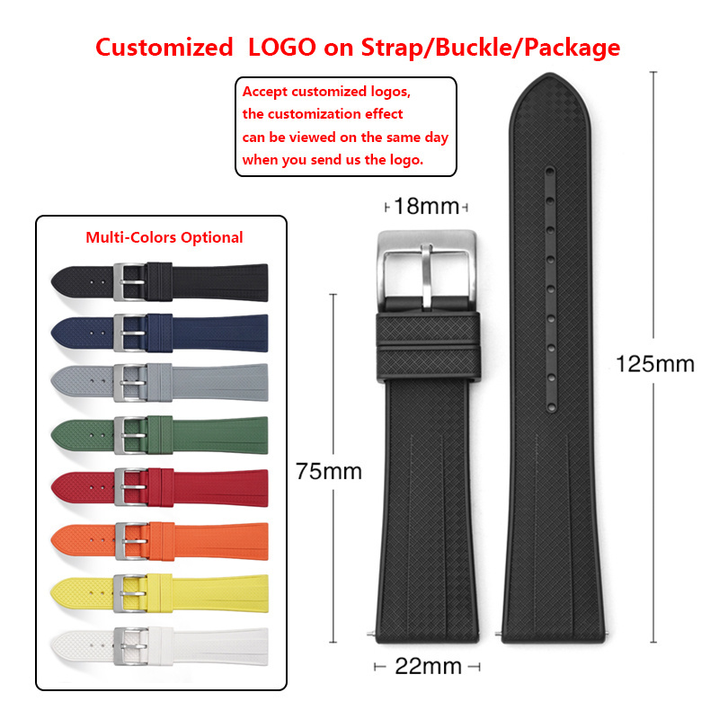 Custom Logo 20mm 22mm FKM Rubber Watch Strap Classic Fluororubber Tropical Wristband Watch Bands For Seiko For Longines