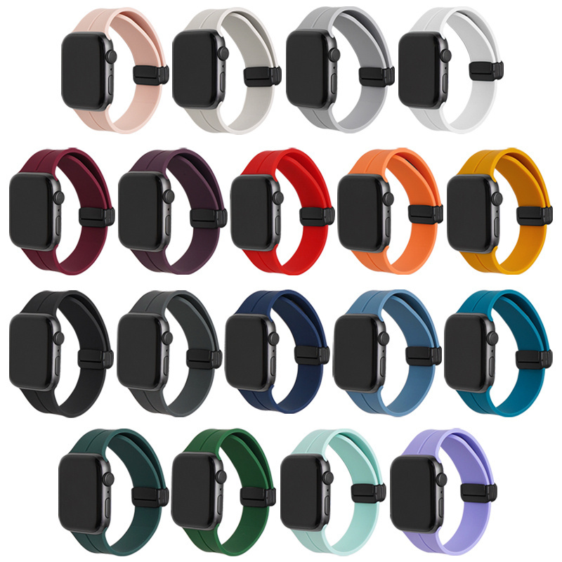 Colorful Magnetic Silicone Rubber Watch Strap 38mm 44mm 49mm Magnetic Clasp Watch Bands For Apple Watch Series 9 8 7