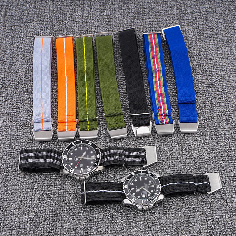 Eco-Friendly Outdoor Elastic Parachute Rope Woven Sports Watchband 18mm 20mm 22mm Ribbed Nylon Canvas Watch Bands Watch Strap