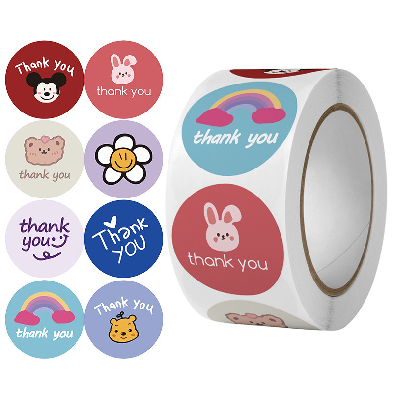 1 Inch Ready To Ship Round Thank You Stickers For Small Business Flowers Pattern Packaging Label Roll