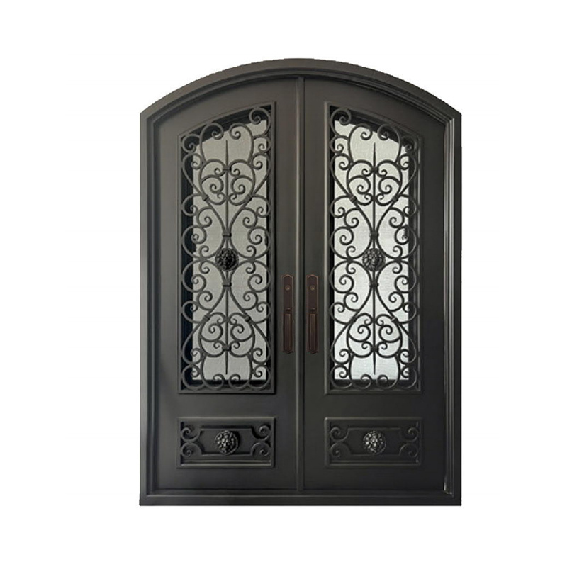 2023 french glass door Wrought Iron Outdoor Security Galvanize Tempered Glass door use villa