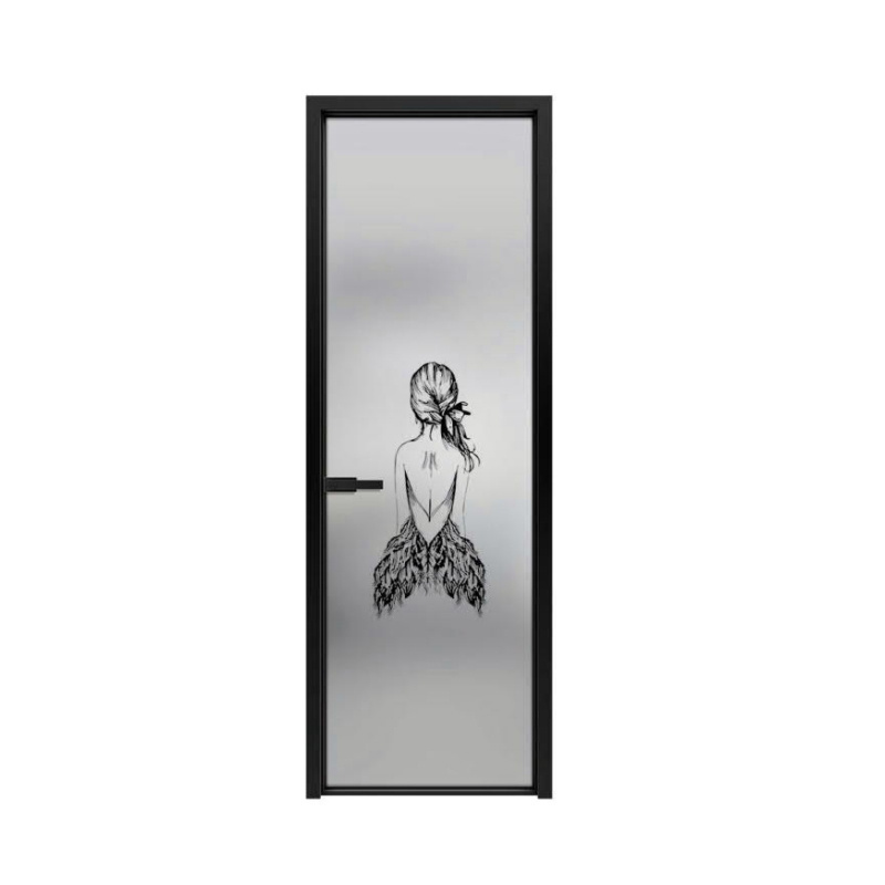 Zoyima aluminum alloy interior glass black toilet door glass sliding shower bathroom door