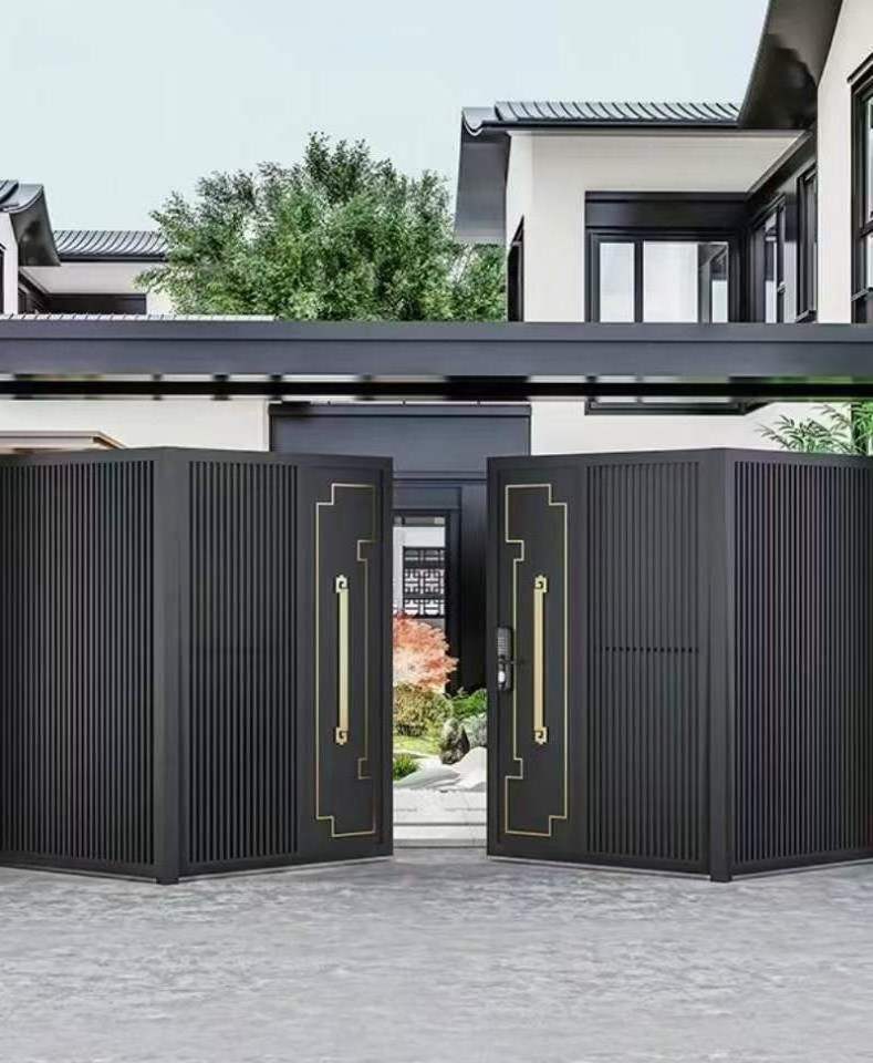 Automatic Aluminum Sliding Gate Design Black Aluminium Driveway Sliding Gates House Electric Wireless driveway gate remote