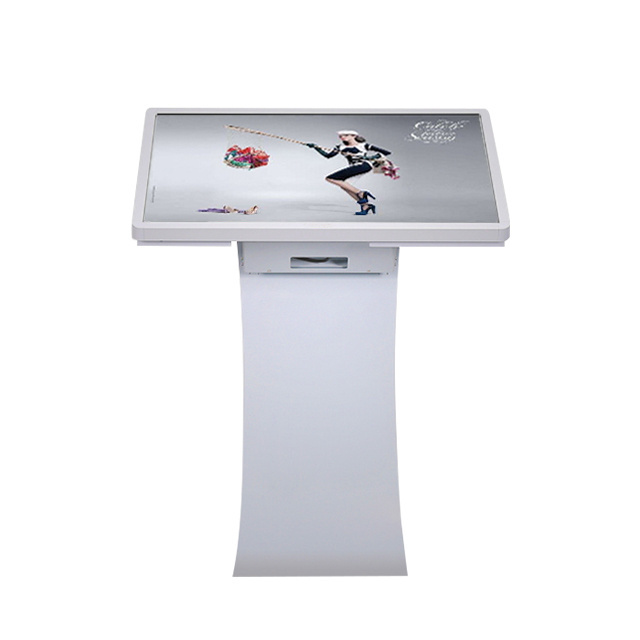 Indoor white free standing podium multi infrared point 32 inch slanted touch screen digital kiosk