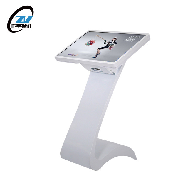 Indoor white free standing podium multi infrared point 32 inch slanted touch screen digital kiosk