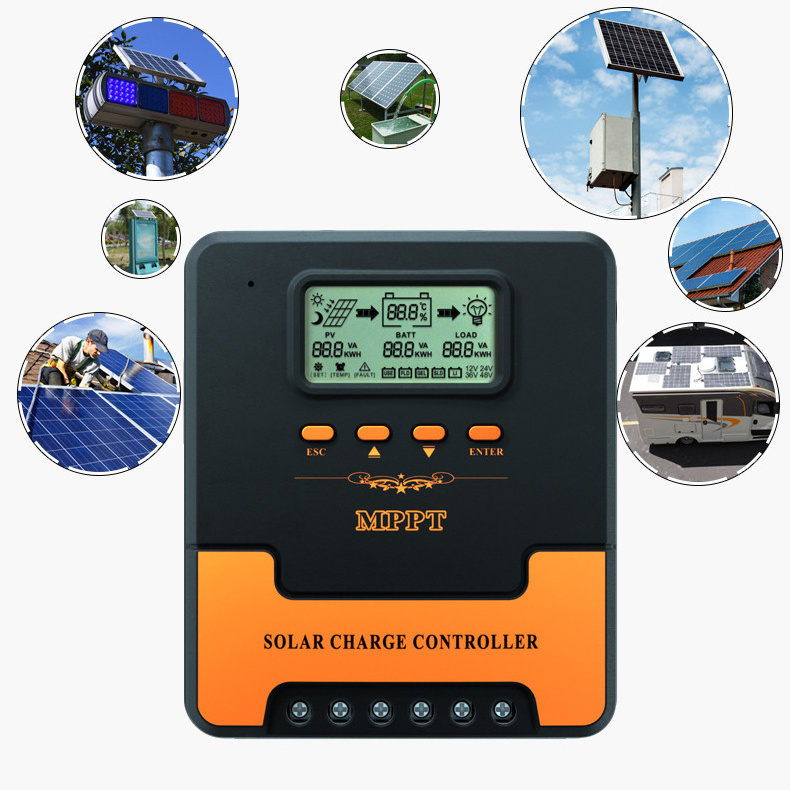 40A 60A MPPT Solar Charge Controller 12V/24V Auto Working PV 100V Solar Panel Charge Regulator  Negative Ground Solar Controller