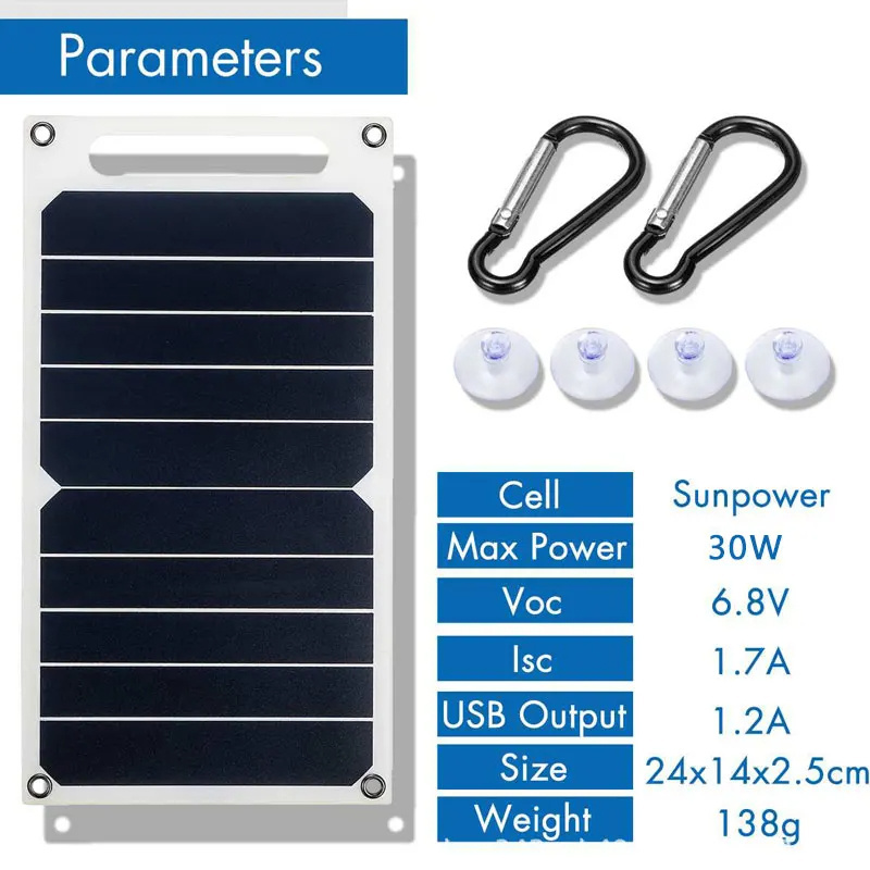 Sunpower Solar Panel With USB Waterproof Outdoor Hiking And Camping Portable Battery Mobile Phone Charging Bank Charging Panel