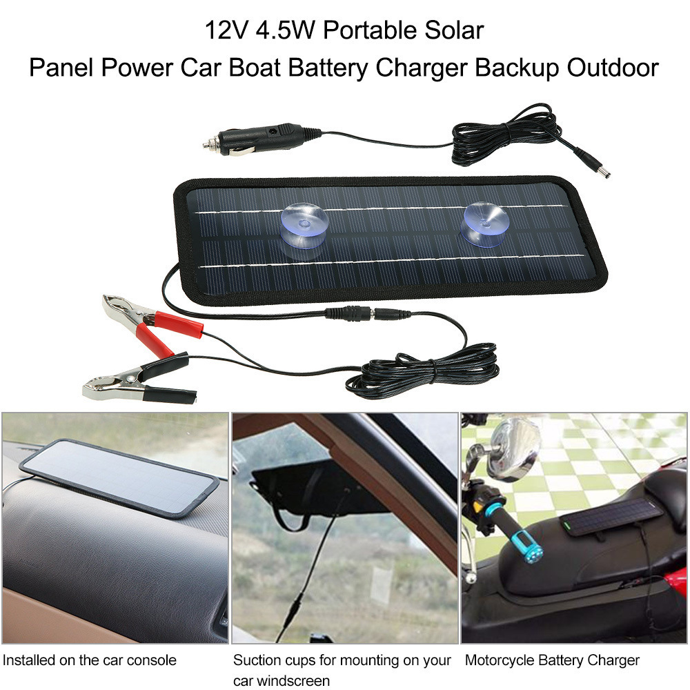 Solar-Battery-Trickle-Charger-Maintainer-12V Portable Waterproof Solar Panel Trickle Charging Kit for Car, Motorcycle, Boat,  RV