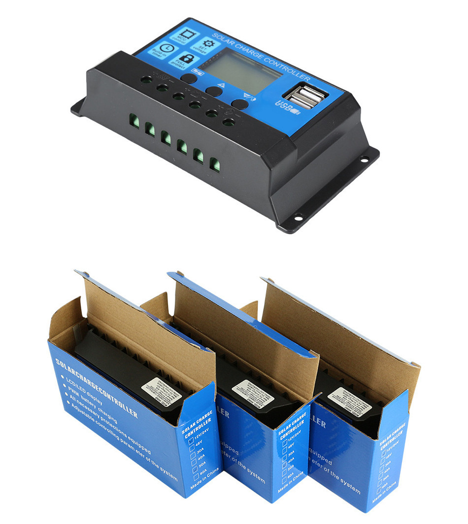 PWM 60A 50A 40A 30A 20A 10A Solar Charge and Discharge Controller 12V 24V Auto LCD Solar Regulator with Dual USB 5V NEW