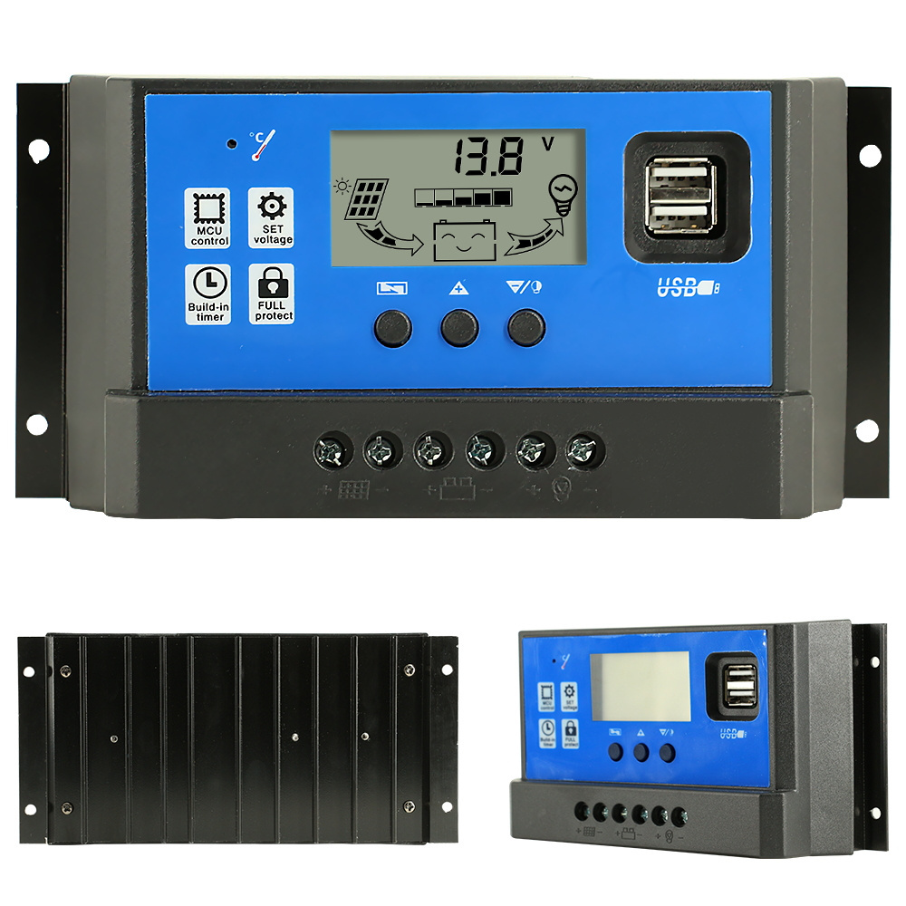 PWM 60A 50A 40A 30A 20A 10A Solar Charge and Discharge Controller 12V 24V Auto LCD Solar Regulator with Dual USB 5V NEW