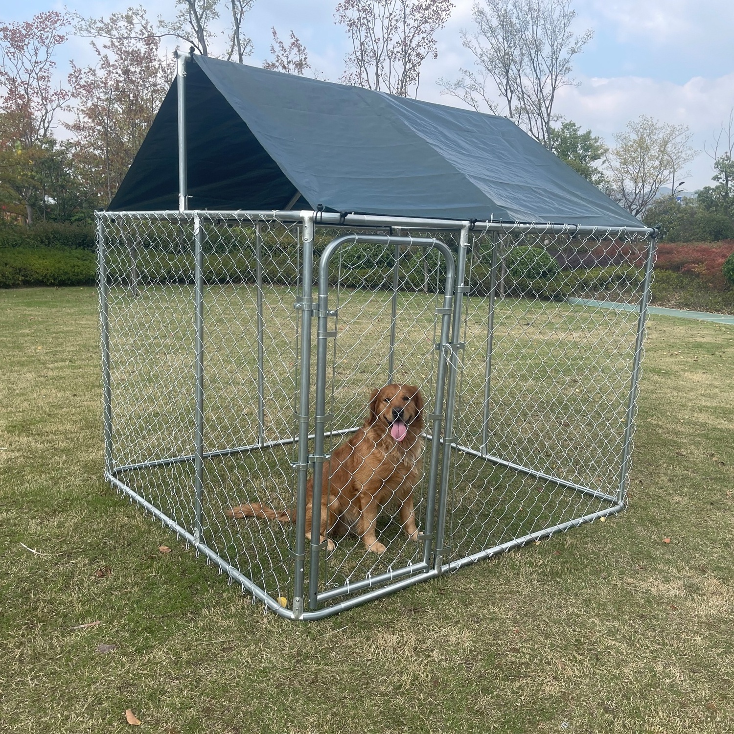 2x2x2M  chain link metal dog kennel pet play pen with removable roof dog cage run