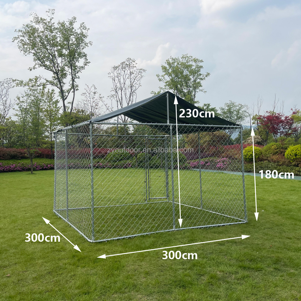 Large Outdoor heavy duty wire mesh large dog cage kennel for farm With Waterproof Cover Easy Assemble Playing and Resting